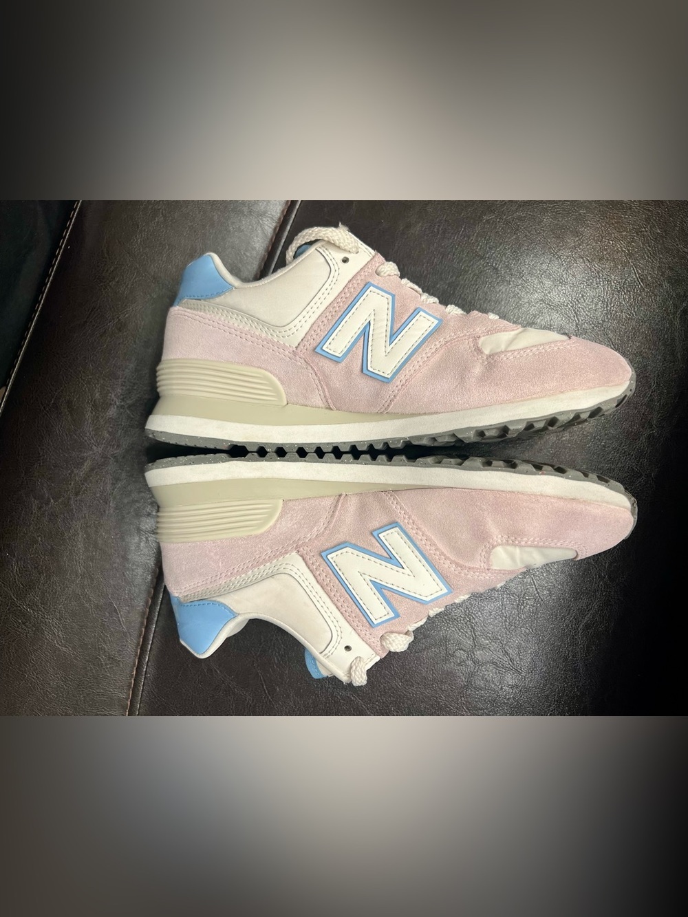 New Balance 574 Low Top Lace-Up Suede Stone Pink Blue Haze WL574QC - Picture 7 of 11